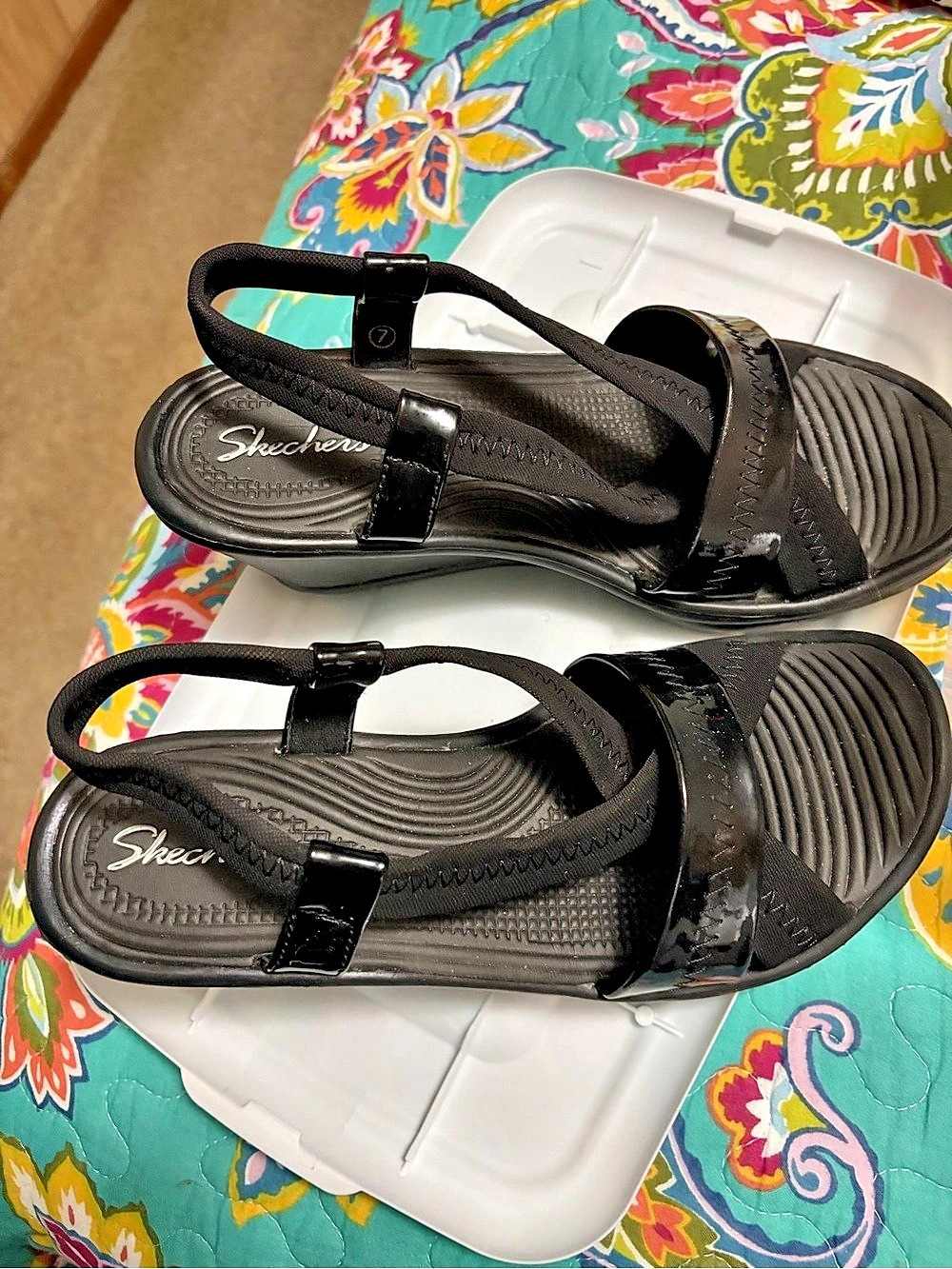 Skechers Black Wedge Sandals